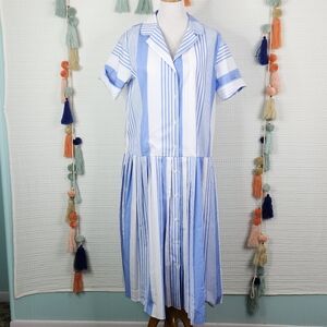 Sara Roka Blue and White Striped Shirt Dress